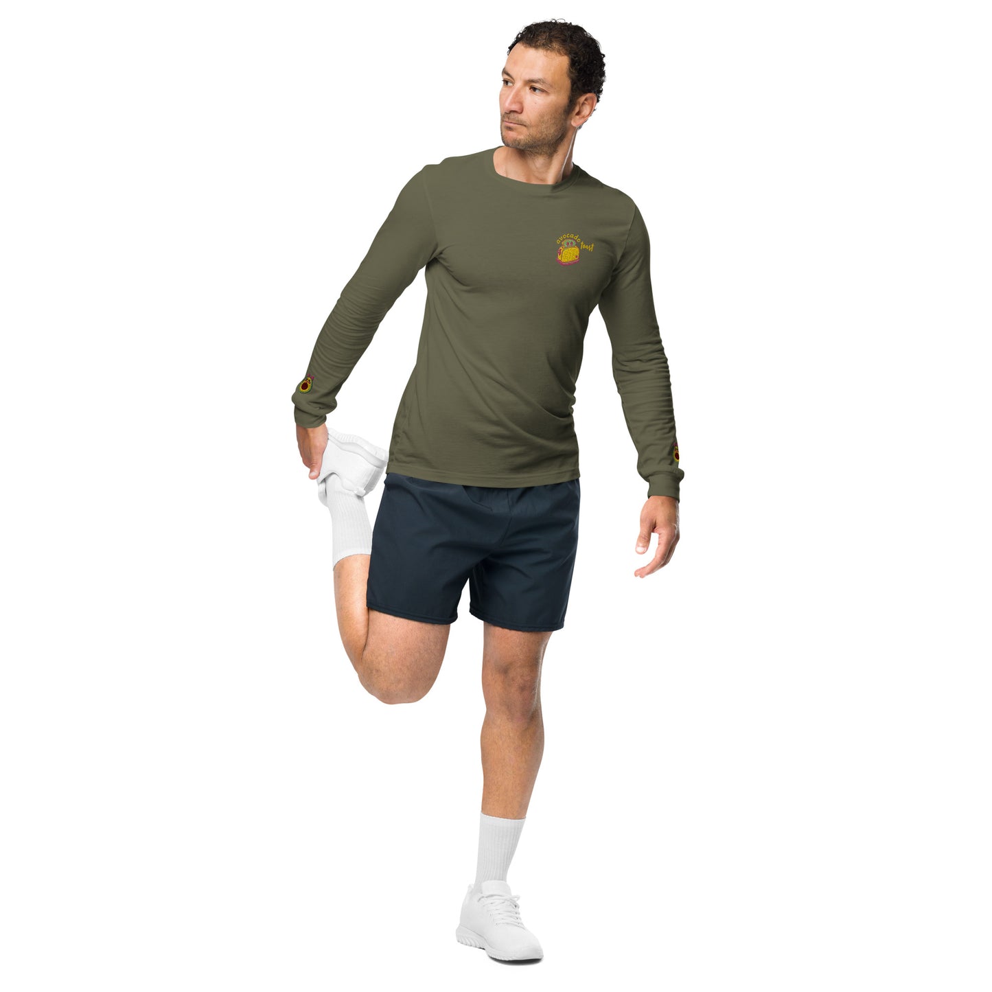 "Avocado Toast" Military Green Long Sleeve Tee with Cuff Embroidery (XS-2XL)