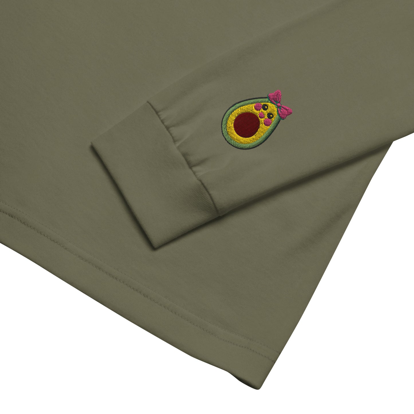 "Avocado Toast" Military Green Long Sleeve Tee with Cuff Embroidery (XS-2XL)