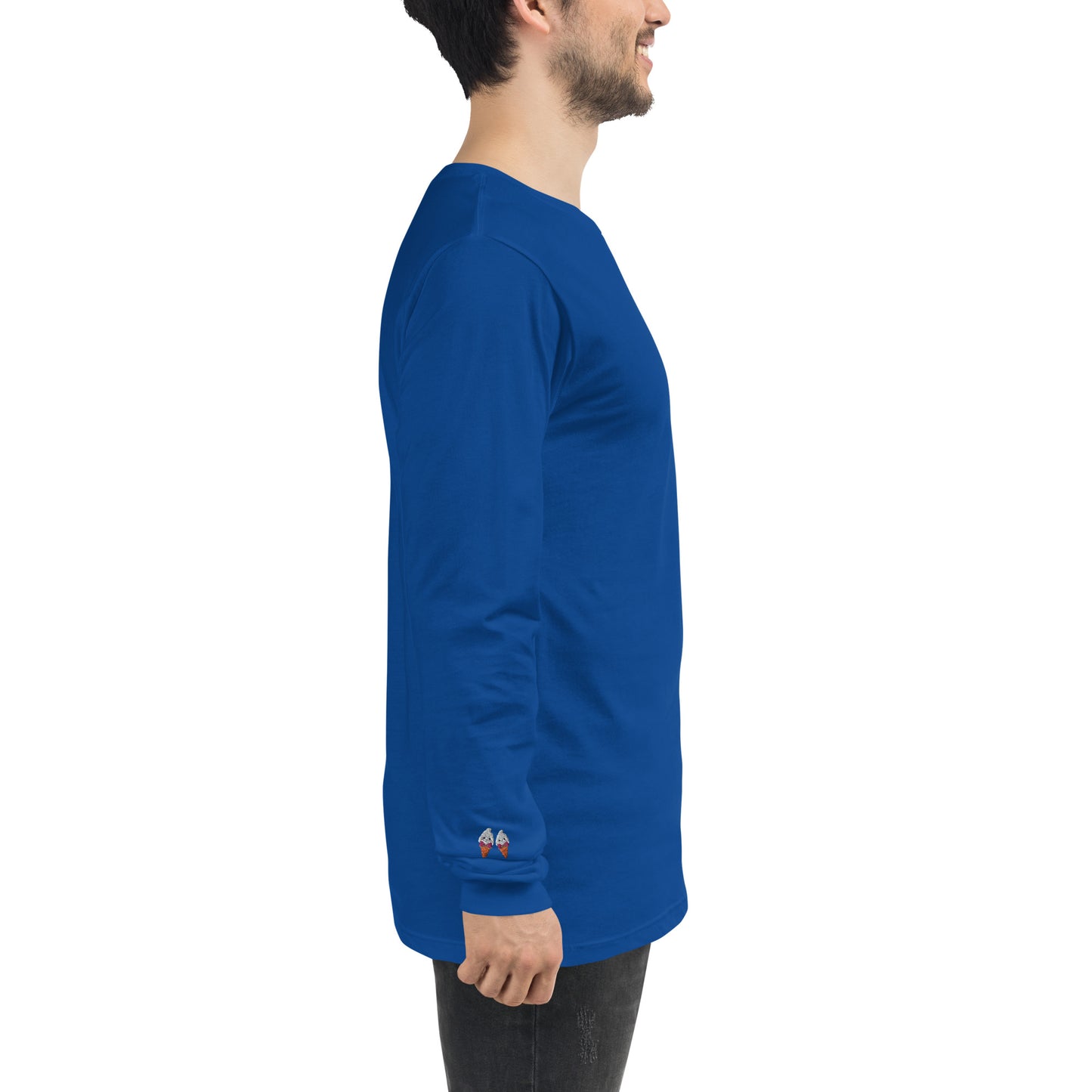 "Ice Cream Sundae" Royal Blue Long Sleeve Tee with Cuff Embroidery (XS-2XL)
