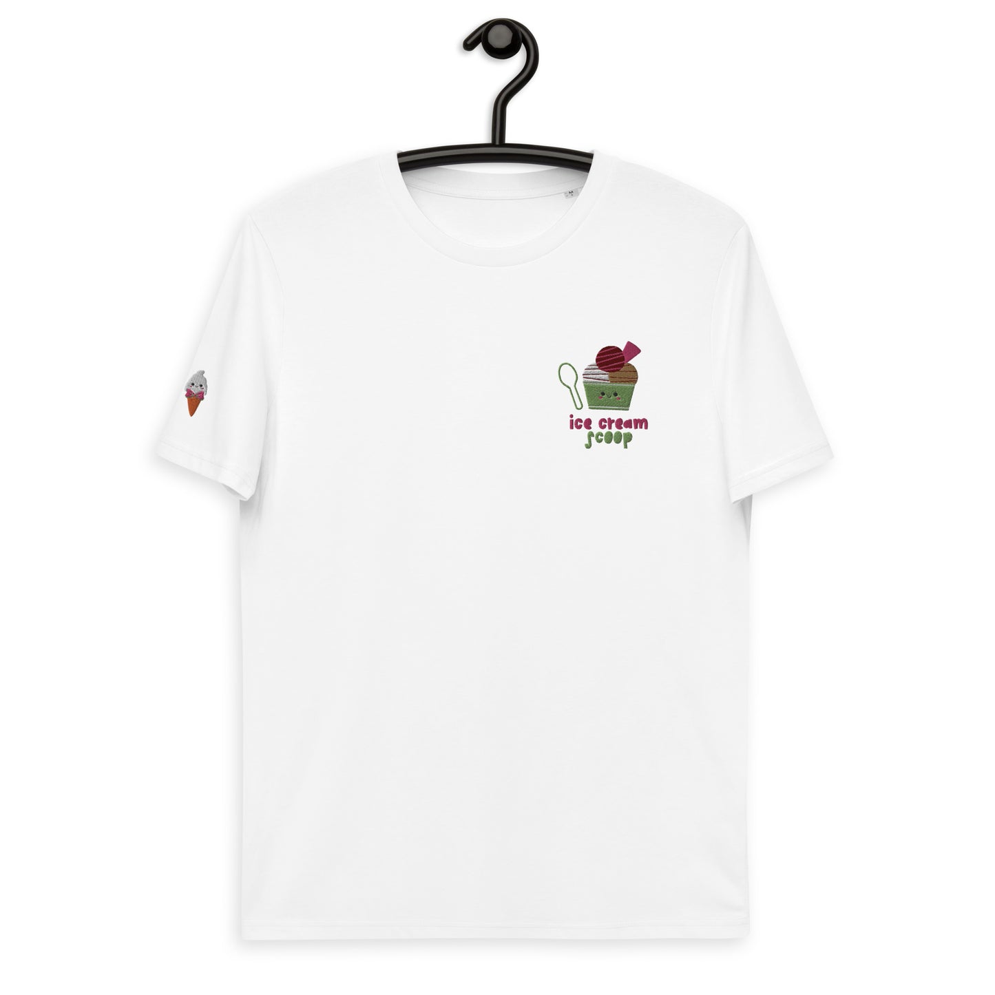 "Ice Cream Sundae" White Embroidered Unisex Organic Cotton T-shirt (S-5XL)
