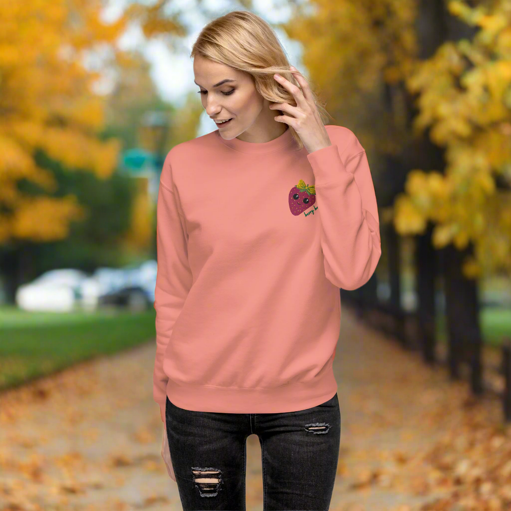"Berry Beauty" Embroidered Coral Pink Sweatshirt (S-3XL)