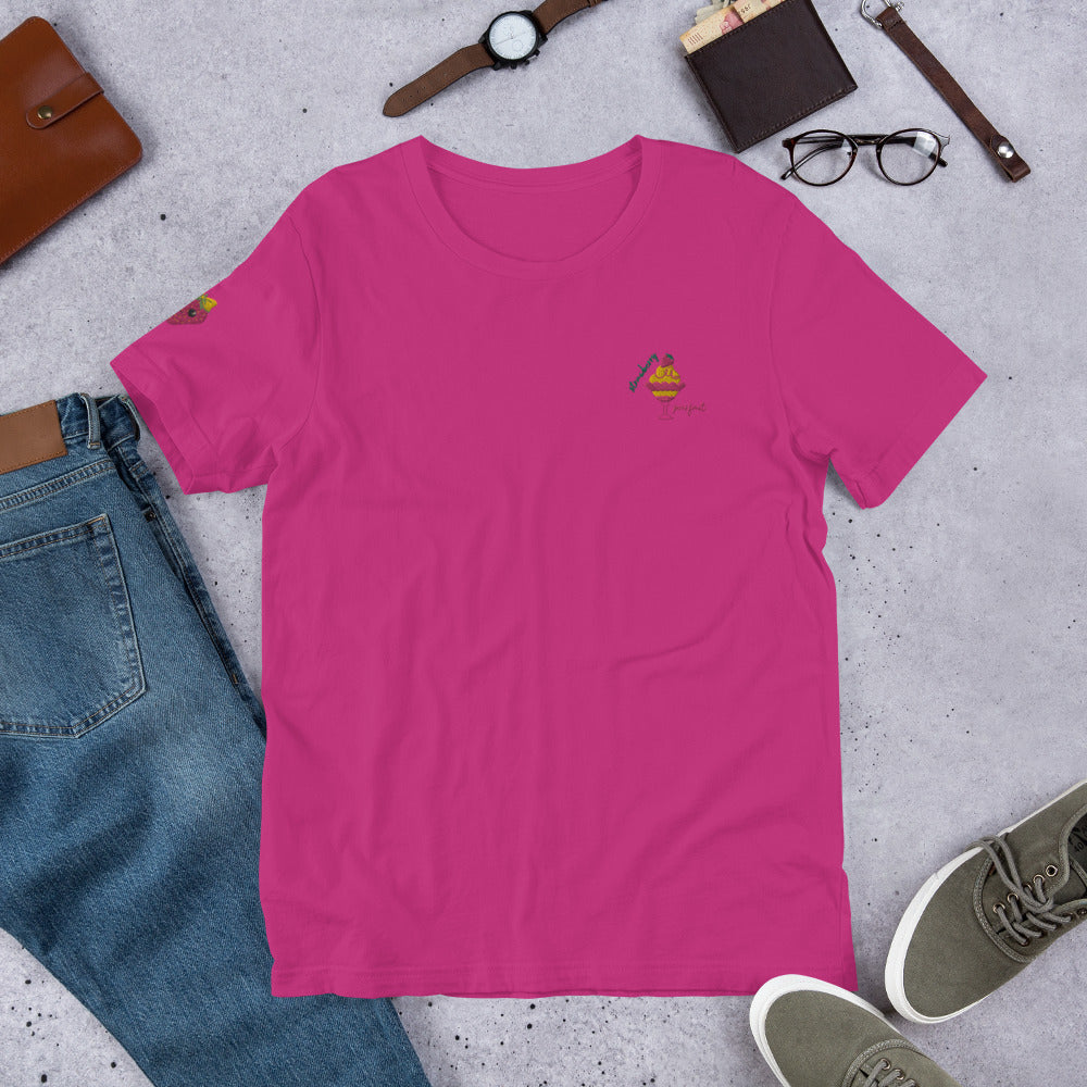 "Strawberry Parfait" Berry Pink Embroidered Cotton Unisex T-shirt (S-4XL)