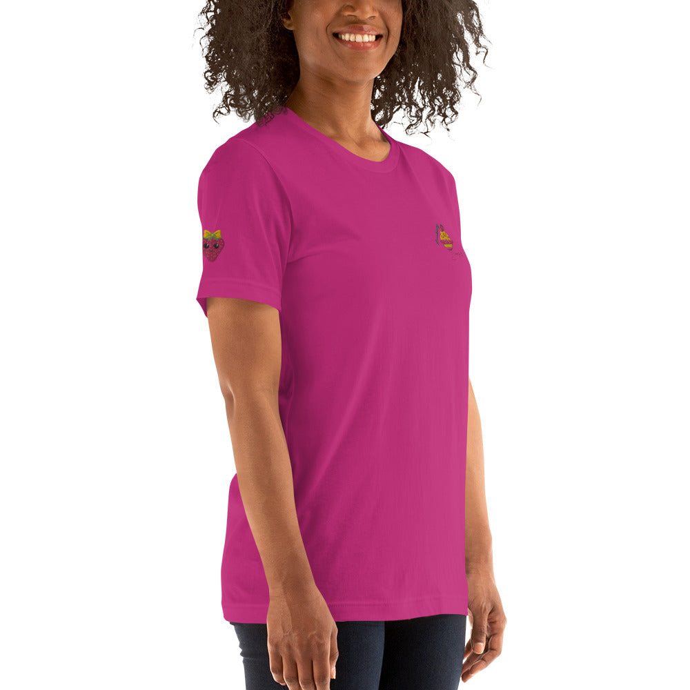 "Strawberry Parfait" Berry Pink Embroidered Cotton Unisex T-shirt (S-4XL)