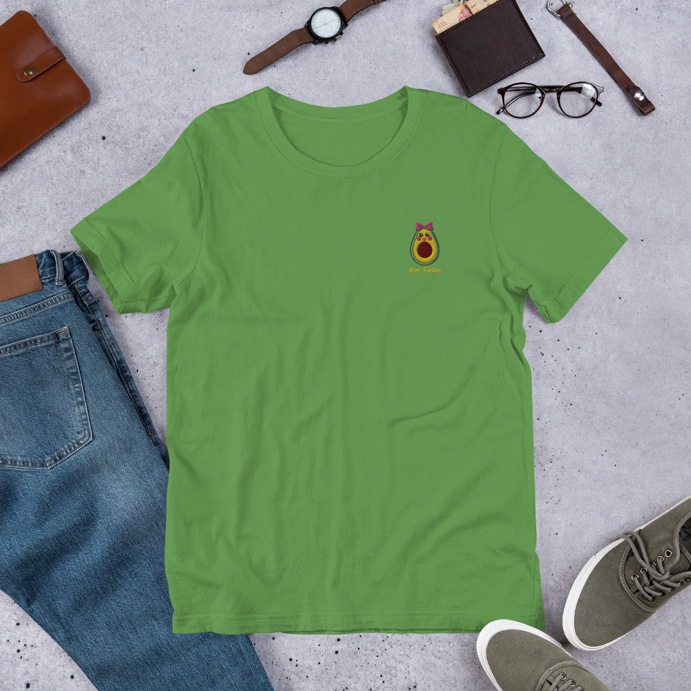 "Avo Cuteo" Leaf Green Embroidered Cotton Unisex T-shirt (XS-4XL)