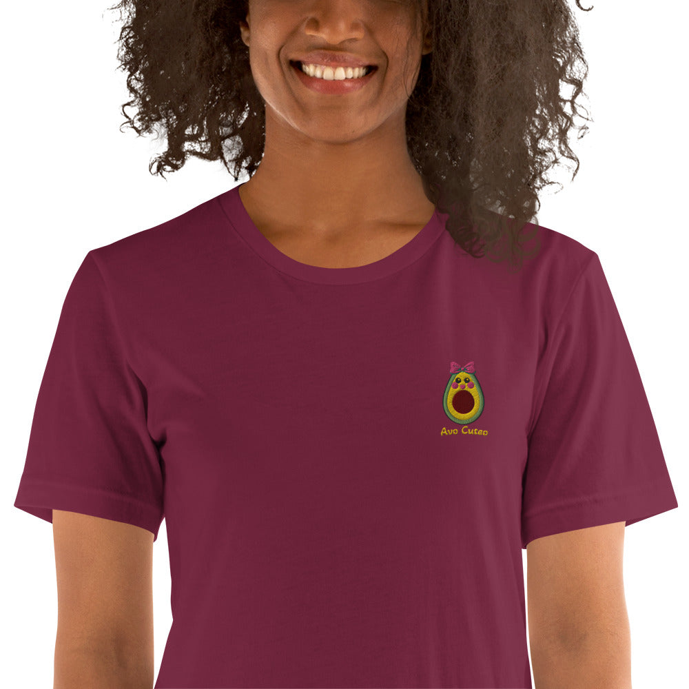 "Avo Cuteo" Maroon Embroidered Cotton Unisex T-shirt (XS-4XL)