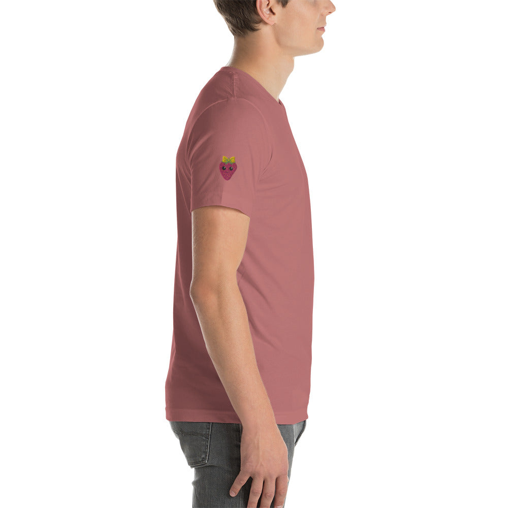 "Strawberry parfait" Mauve Embroidered Cotton Unisex T-shirt (S-4XL)