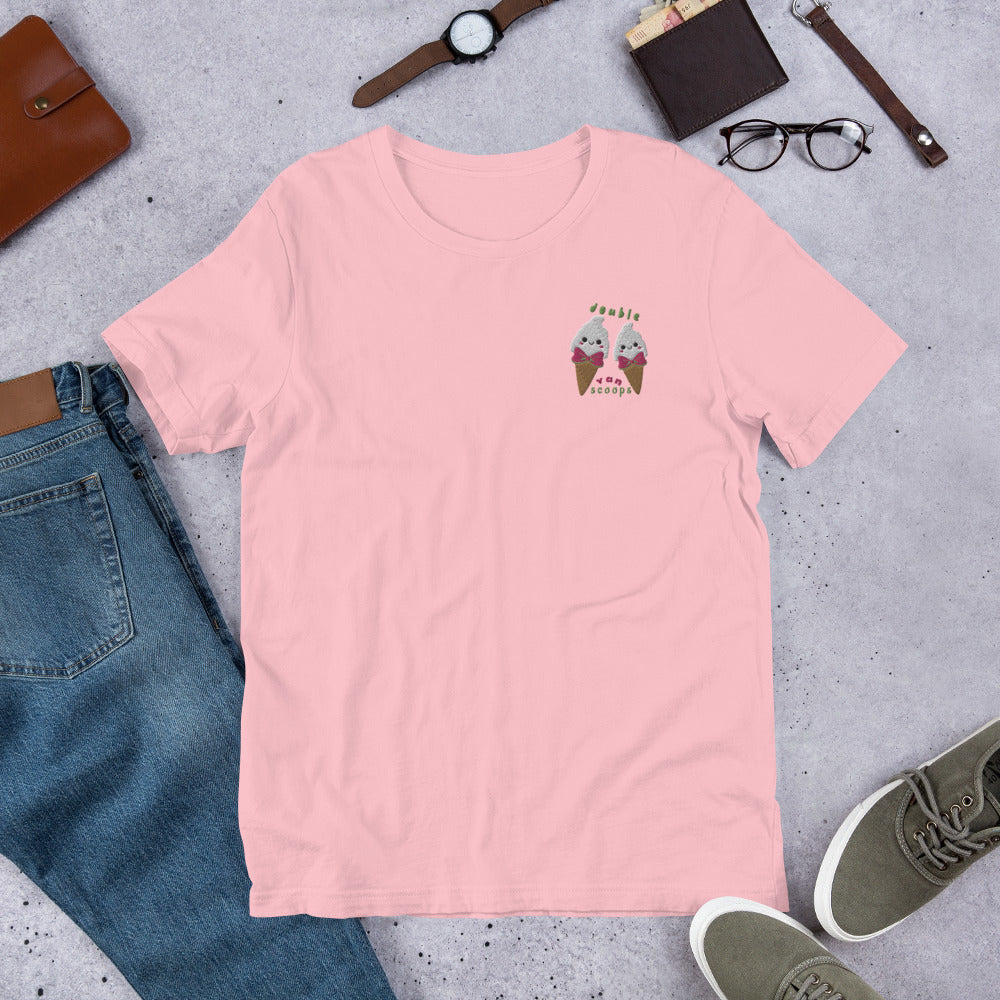 "Double van Scoops" Pink Embroidered Cotton Unisex T-shirt (S-4XL)
