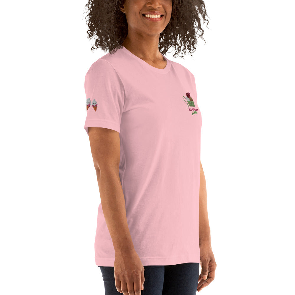 "Ice Cream Sundae" Pink Embroidered Cotton Unisex T-shirt (S-4XL)