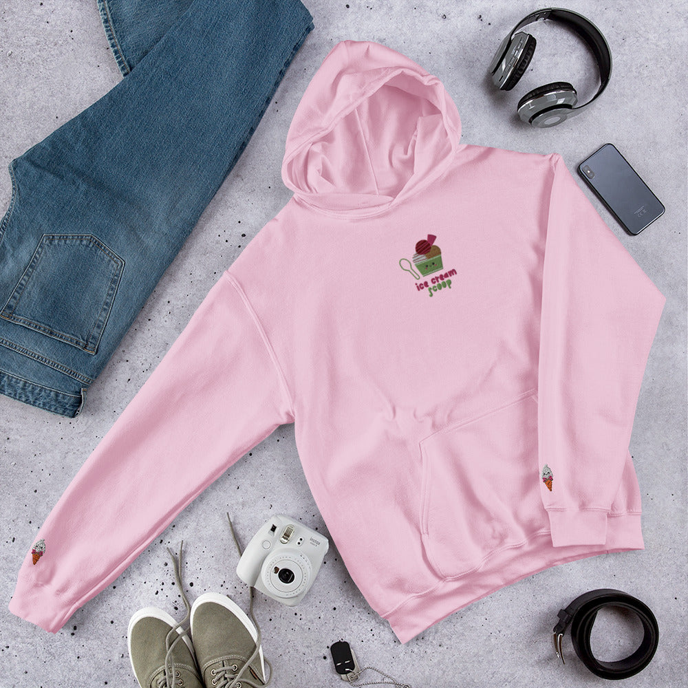"Ice Cream Sundae" Light Pink Hoodie with Wrist Embroidery (S-5XL)