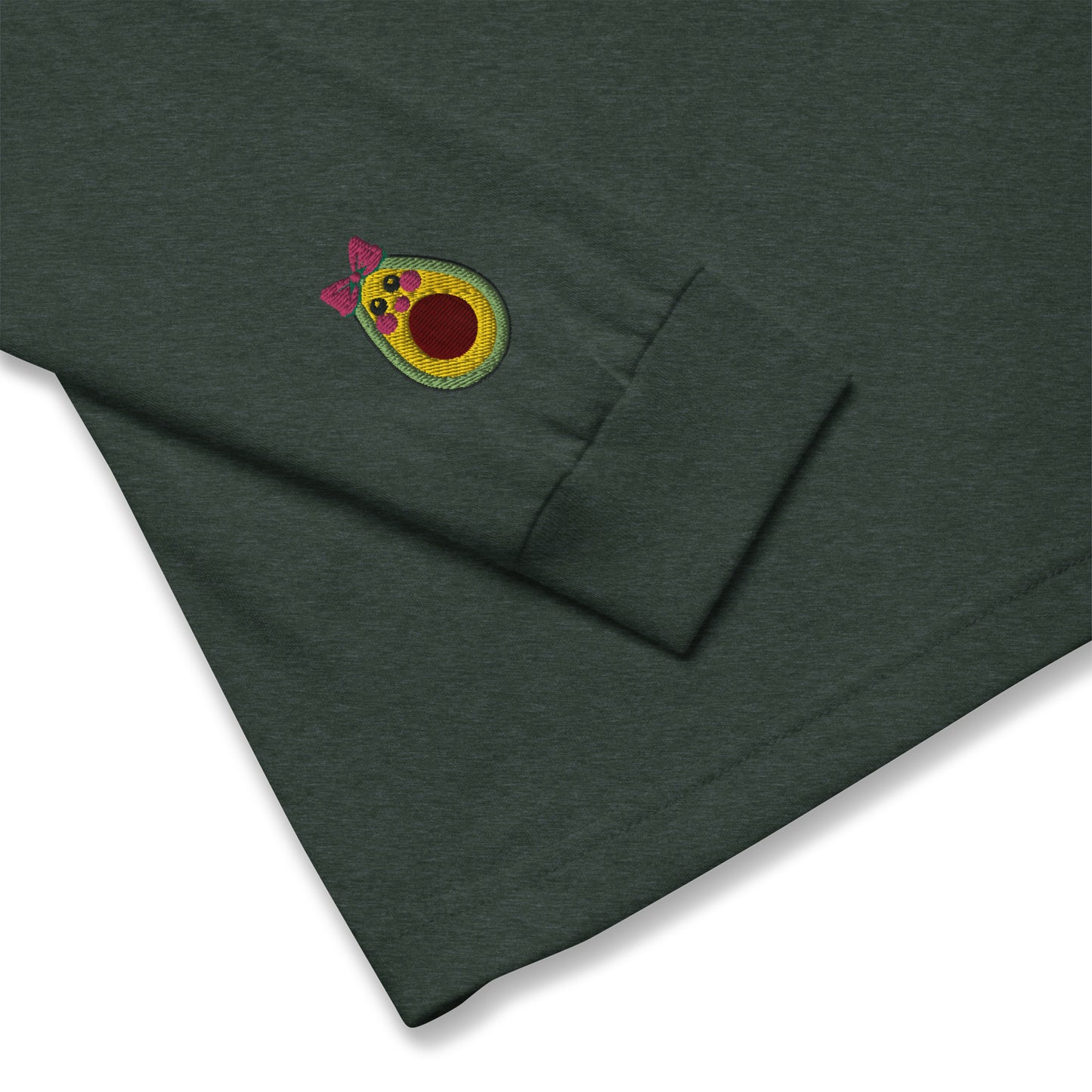 "Avocado Toast" Heather Forest Green Long Sleeve Tee with Cuff Embroidery (XS-2XL)