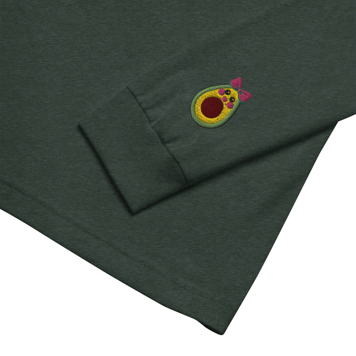 "Avocado Toast" Heather Forest Green Long Sleeve Tee with Cuff Embroidery (XS-2XL)