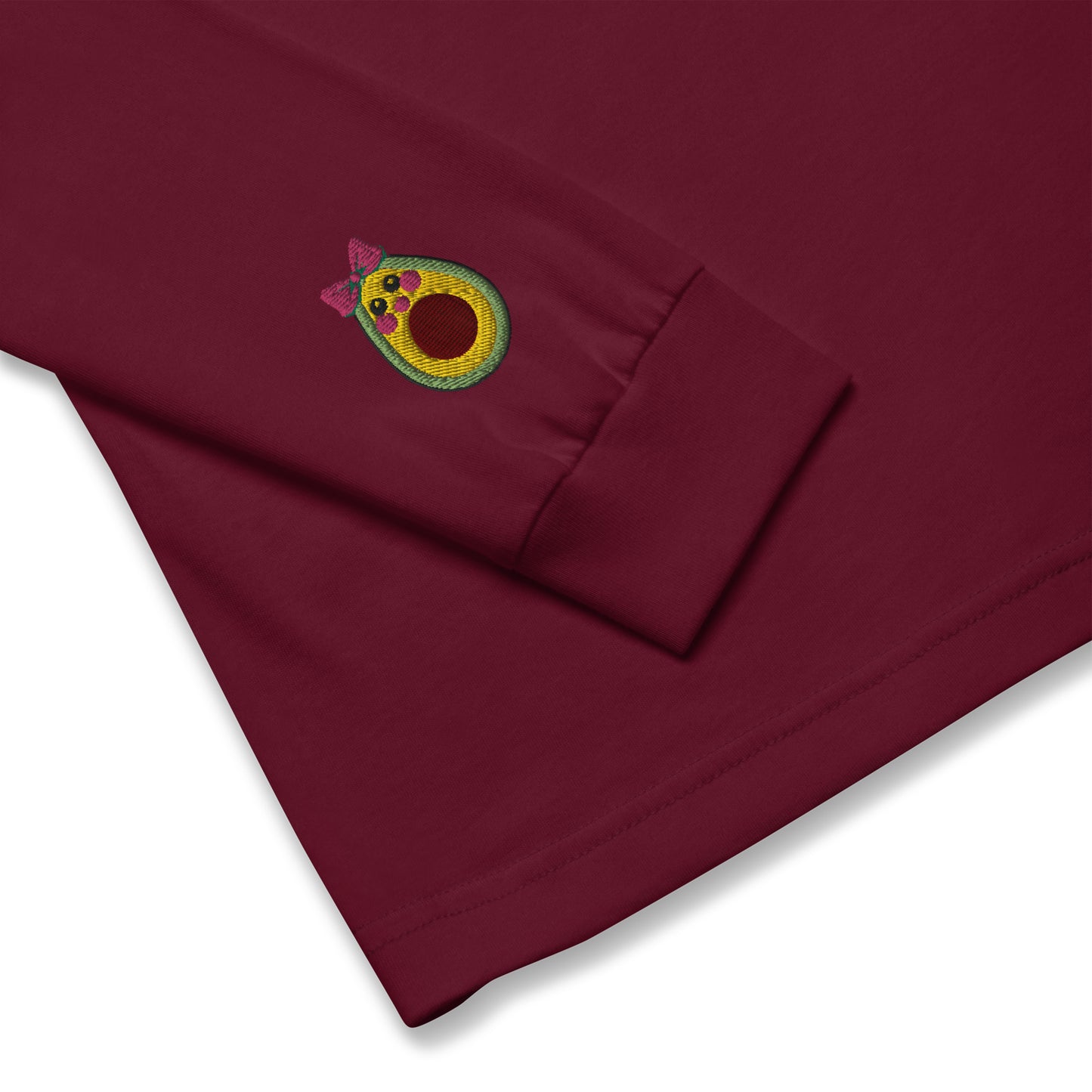 "Avocado Toast" Maroon Long Sleeve Tee with Cuff Embroidery (XS-2XL)