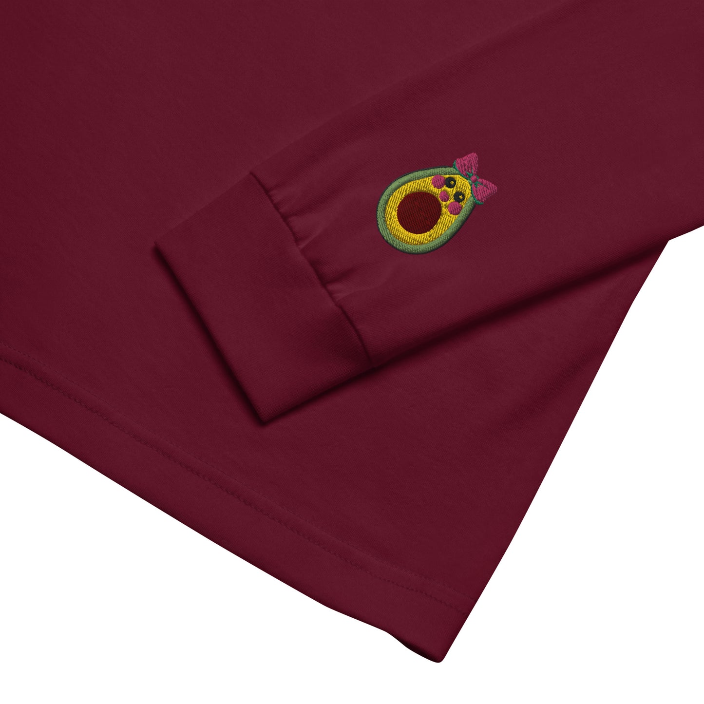 "Avocado Toast" Maroon Long Sleeve Tee with Cuff Embroidery (XS-2XL)