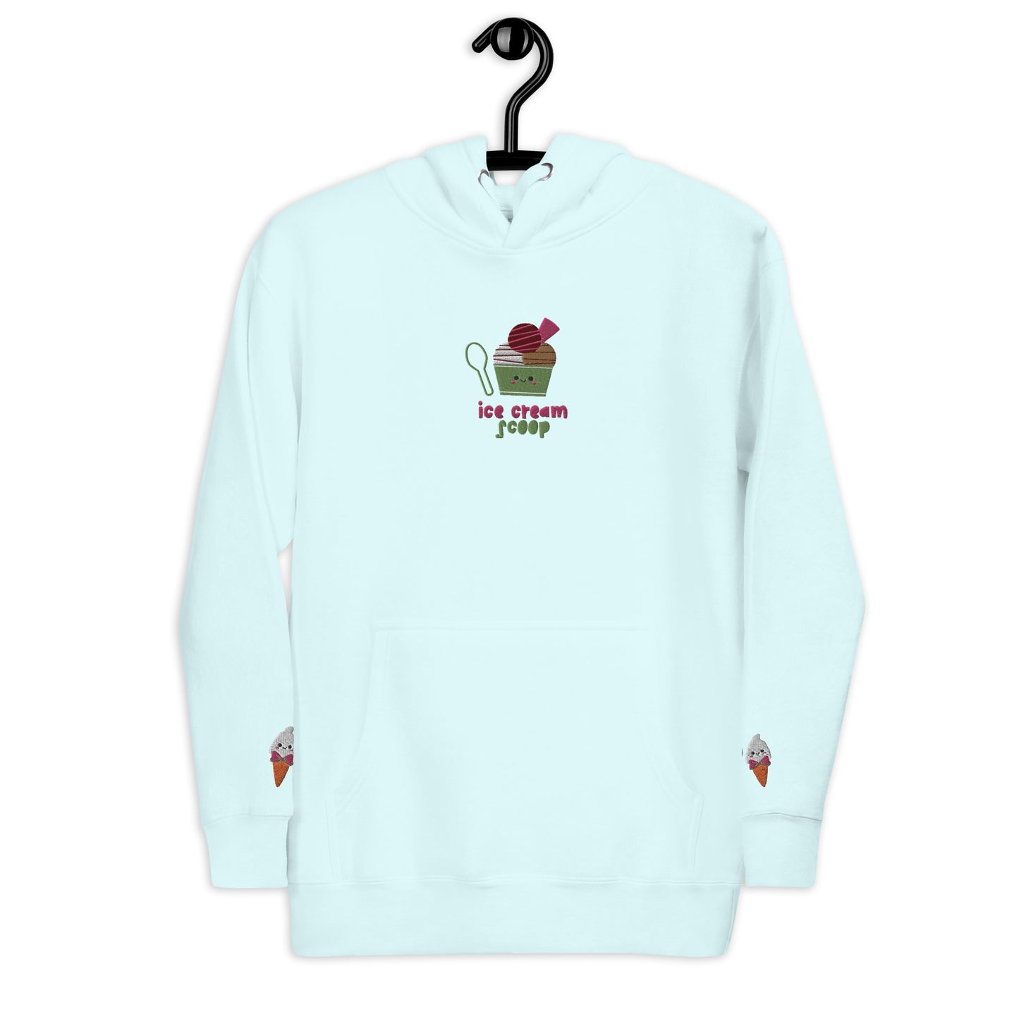 "Ice Cream Sundae" Pastel Blue Hoodie with Wrist Embroidery (S-3XL)