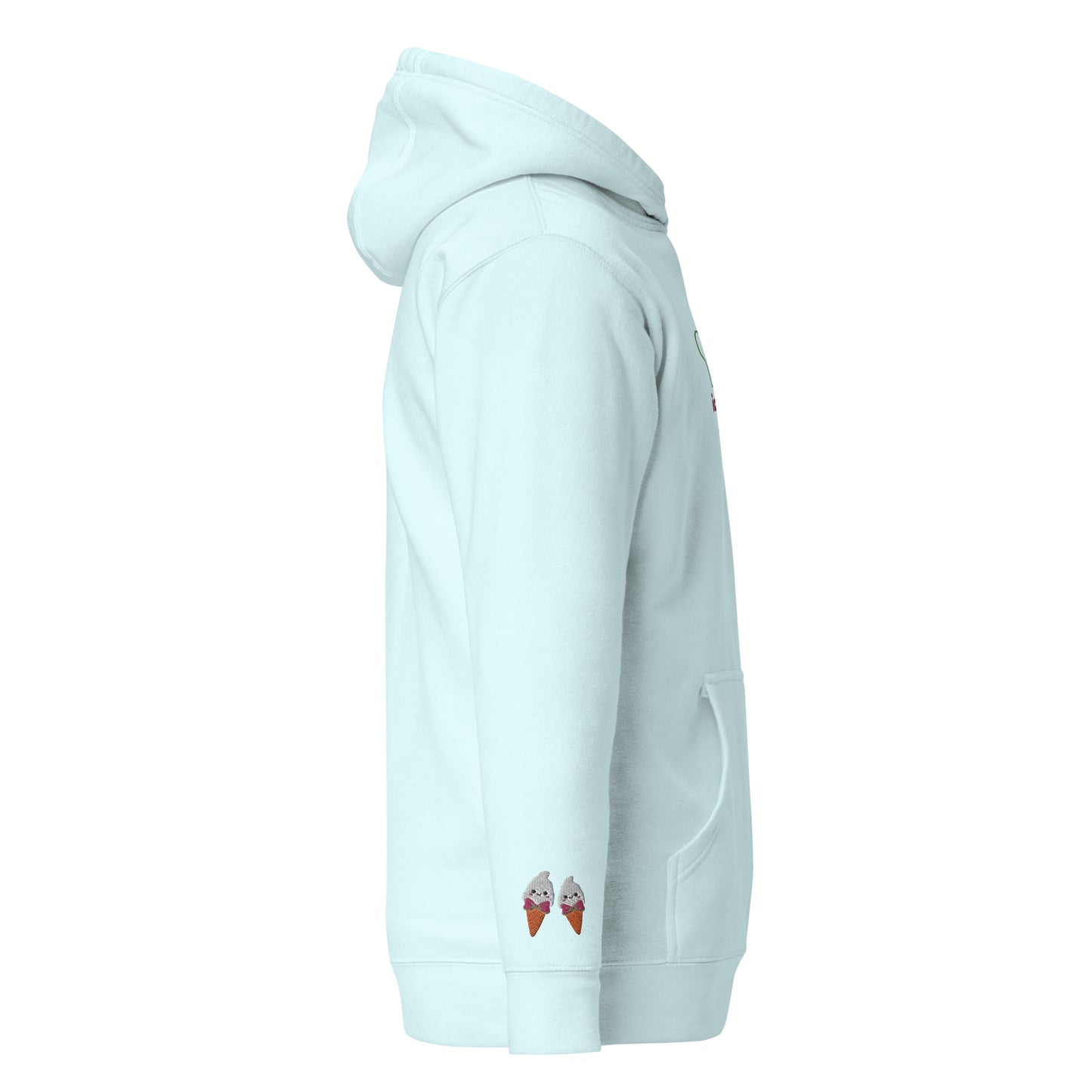 "Ice Cream Sundae" Pastel Blue Hoodie with Wrist Embroidery (S-3XL)