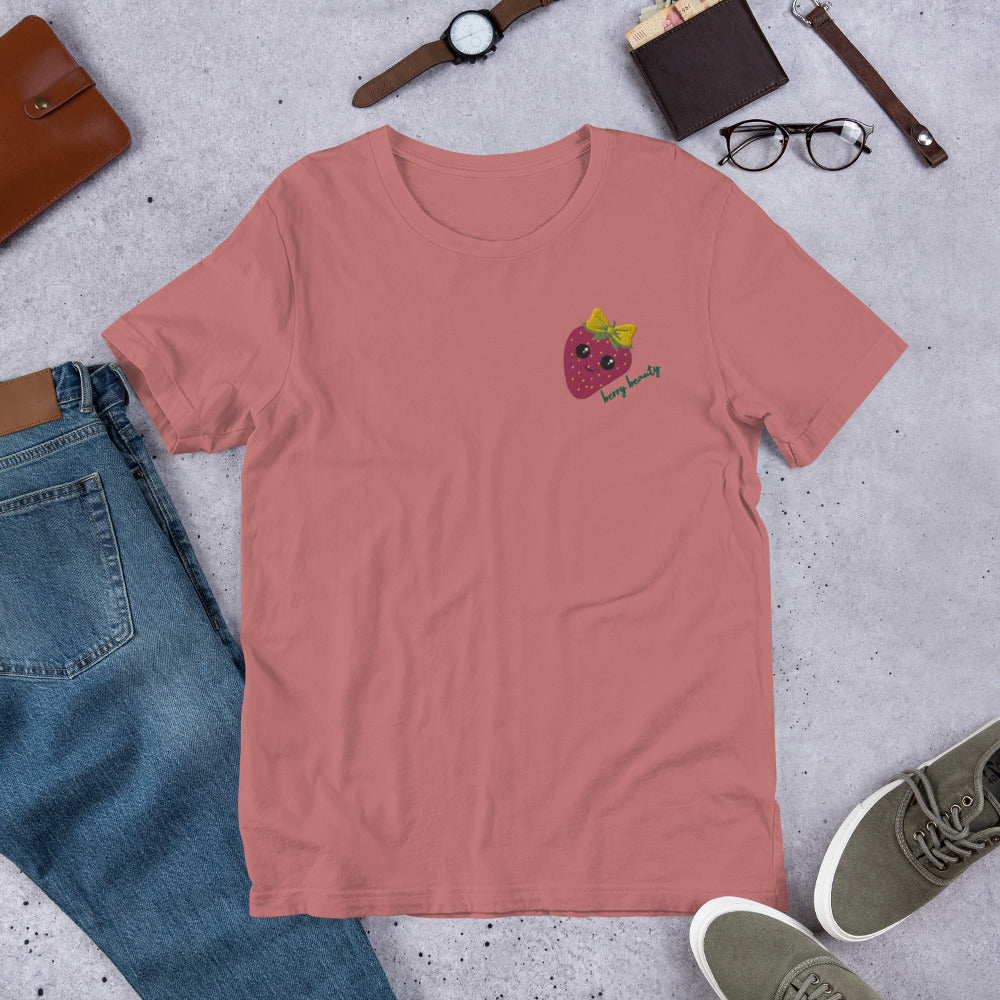 "Berry Beauty" Mauve Embroidered Cotton Unisex T-shirt (S-4XL)