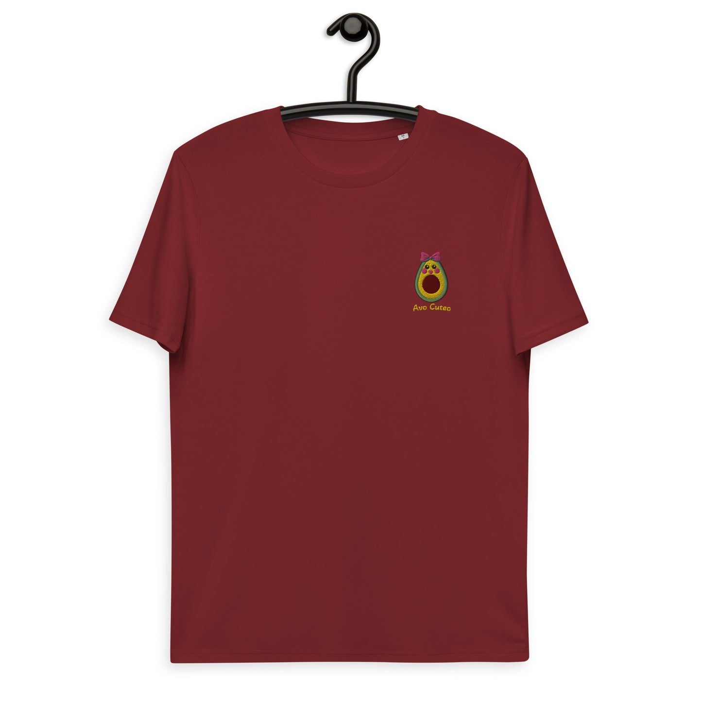 "Avo Cuteo" Maroon Embroidered Unisex Organic Cotton T-shirt (S-2XL)