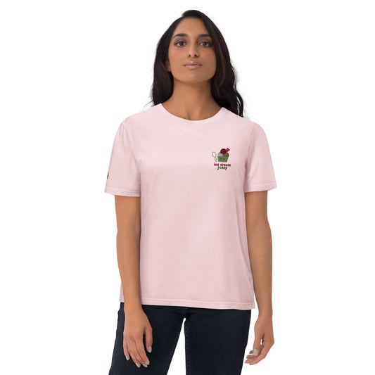 "Ice Cream Sundae" White Embroidered Unisex Organic Cotton T-shirt (S-2XL)