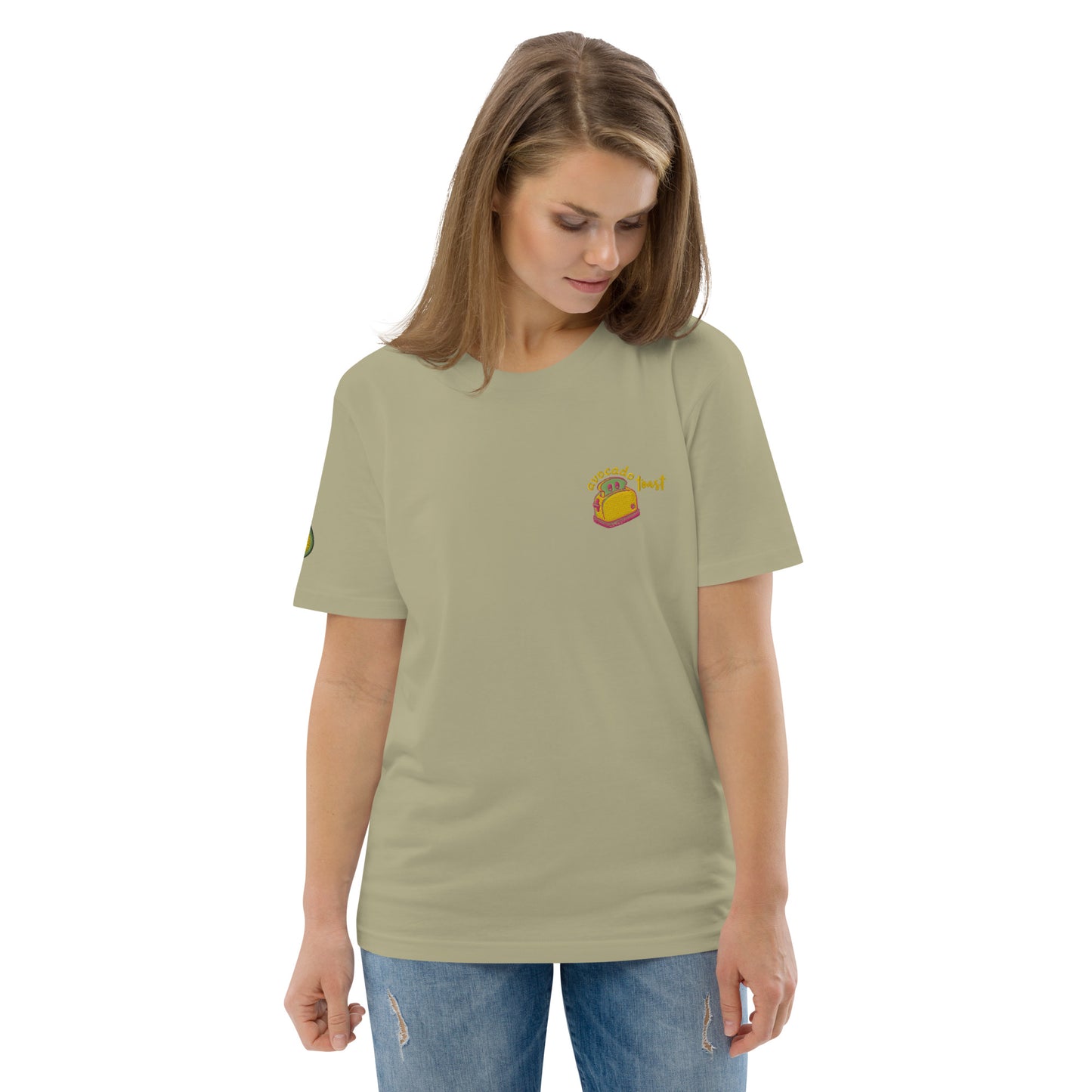 "Avocado Toast" Sage Embroidered Unisex Organic Cotton T-shirt (S-2XL)