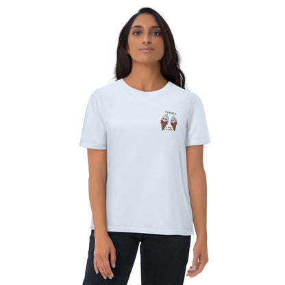 "Ice Cream Sundae" Serene Blue Embroidered Unisex Organic Cotton T-shirt (S-2XL)