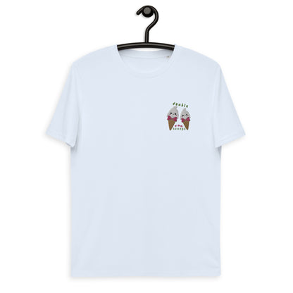 "Ice Cream Sundae" Serene Blue Embroidered Unisex Organic Cotton T-shirt (S-2XL)