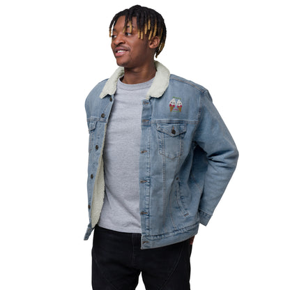 "Double van Scoops" Embroidered Denim Organic Sherpa Jacket