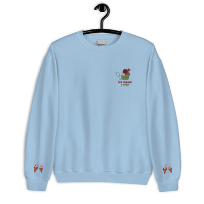 "Ice Cream Sundae" Light Blue Sweatshirt with Wrist Embroidery (S-3XL)