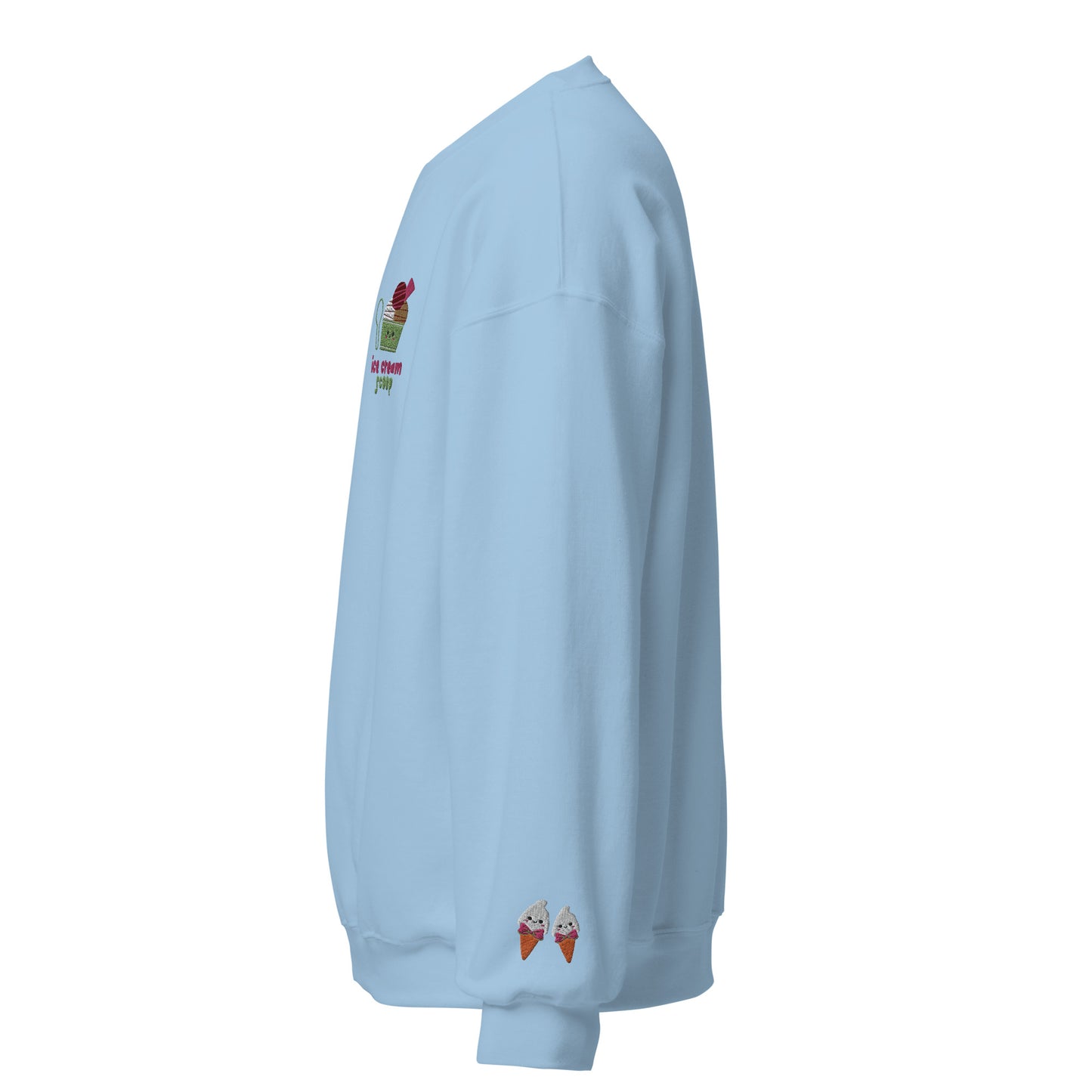 "Ice Cream Sundae" Light Blue Sweatshirt with Wrist Embroidery (S-3XL)