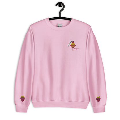 "Strawberry Parfait" Light Pink Sweatshirt with Cuff Embroidery (S-3XL)