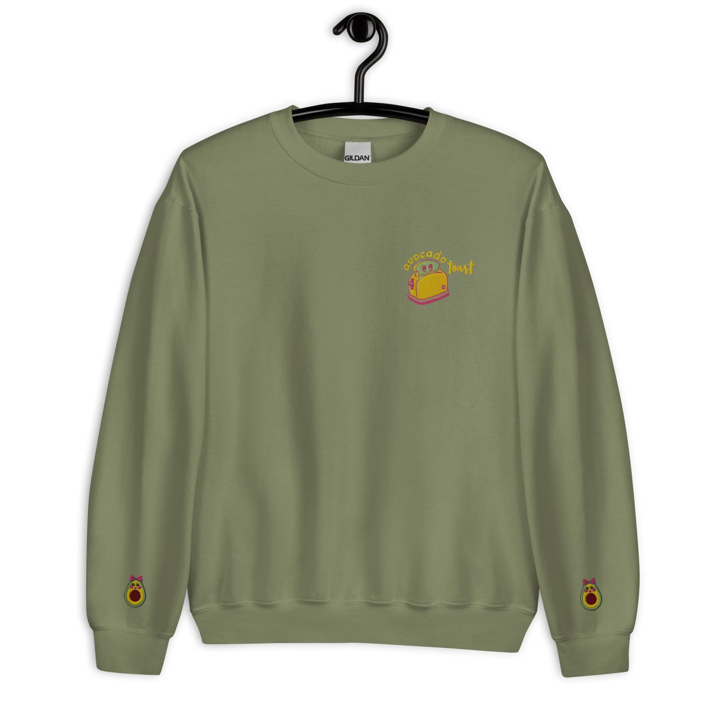 "Avocado Toast" Olive Green Sweatshirt with Cuff Embroidery (S-3XL)