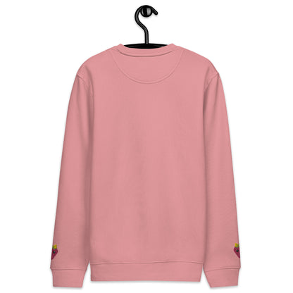 "Strawberry Parfait" Coral Pink Organic Sweatshirt with Cuff Embroidery (EU sizing S-2XL)