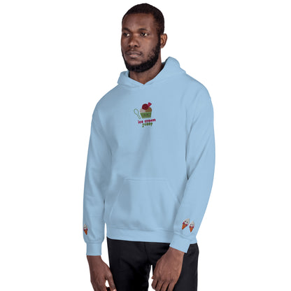 "Ice Cream Sundae" Light Blue Hoodie with Wrist Embroidery (S-5XL)