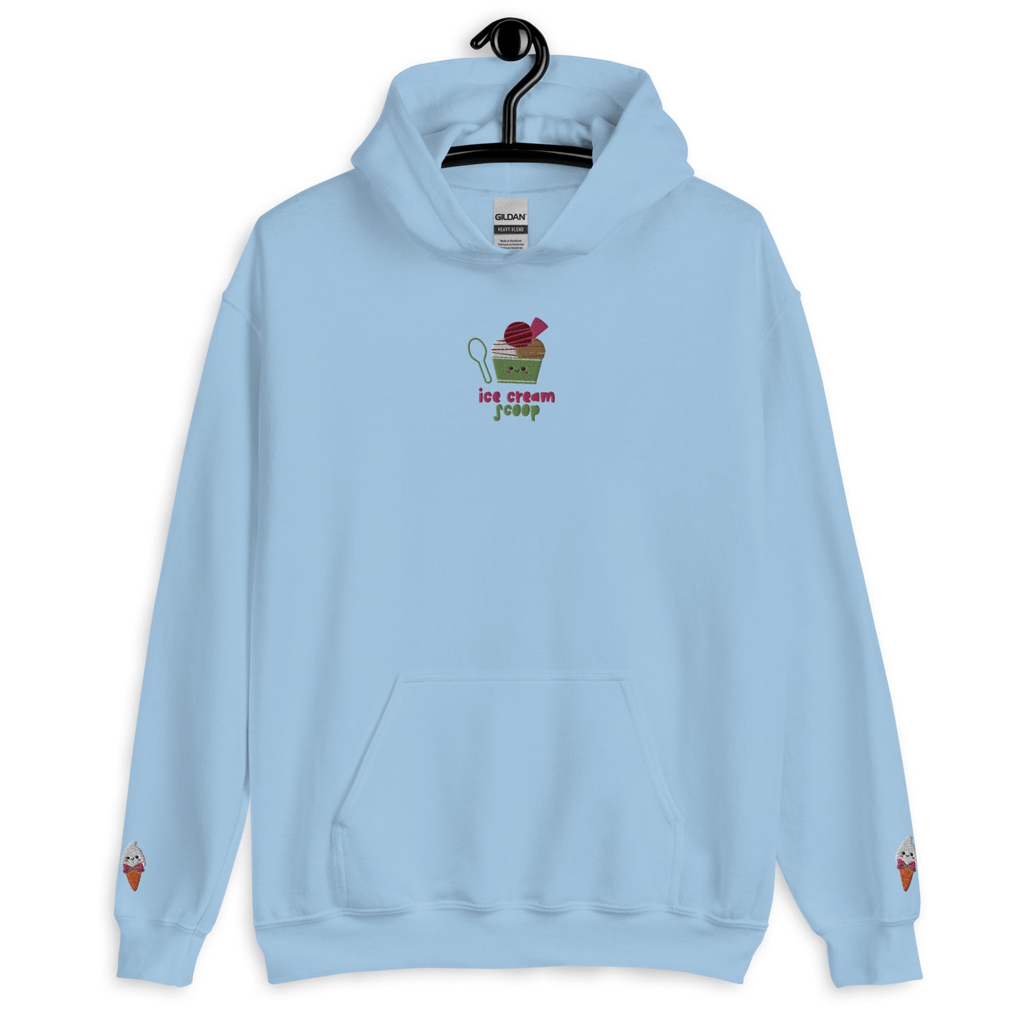 "Ice Cream Sundae" Light Blue Hoodie with Wrist Embroidery (S-5XL)