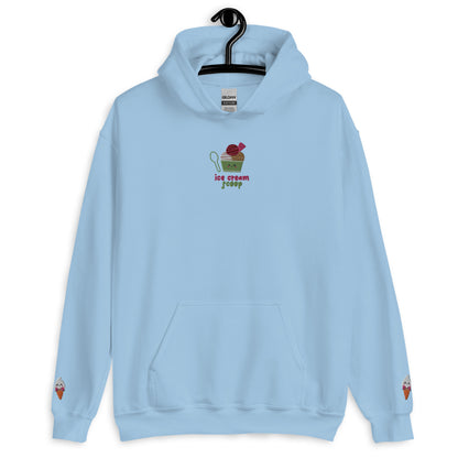 "Ice Cream Sundae" Light Blue Hoodie with Wrist Embroidery (S-5XL)