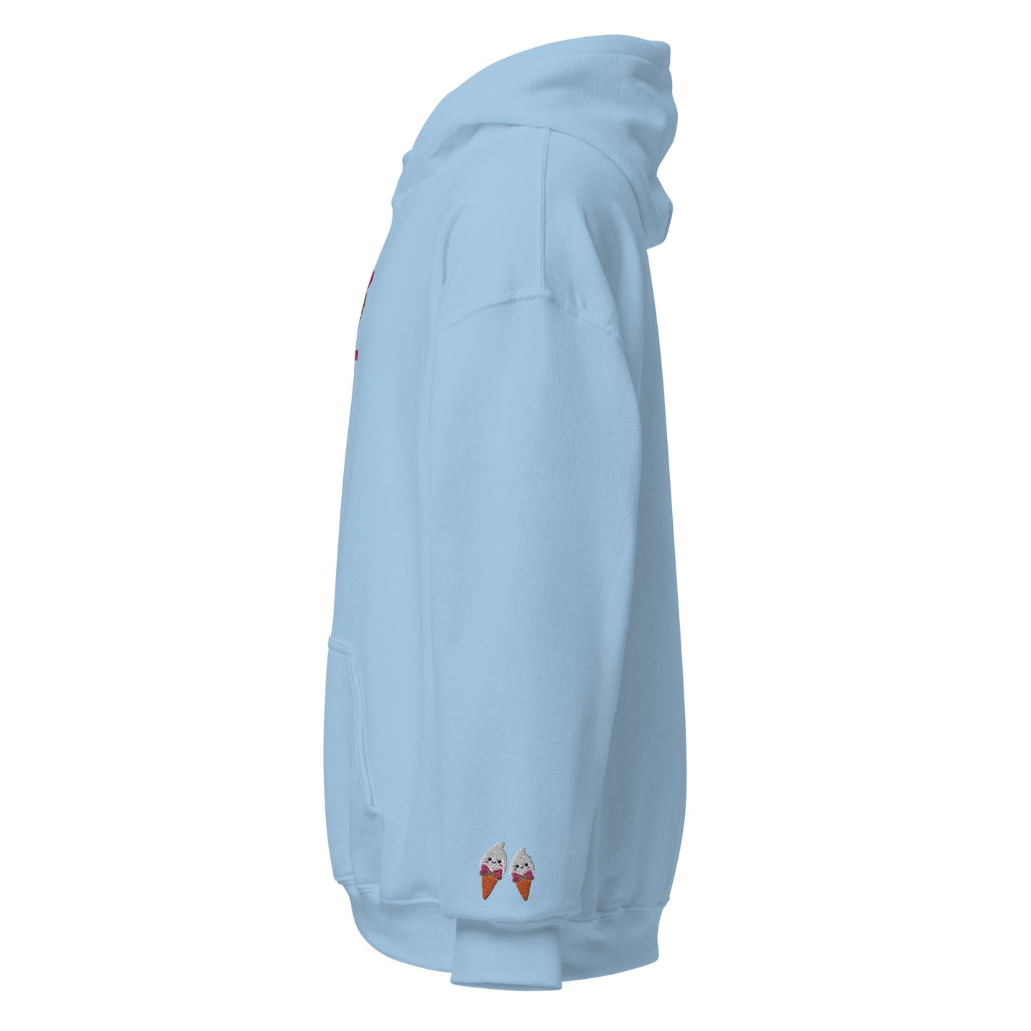 "Ice Cream Sundae" Light Blue Hoodie with Wrist Embroidery (S-5XL)