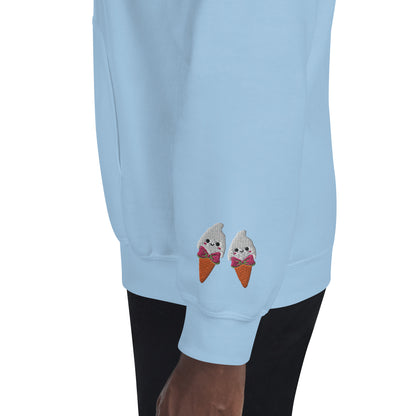 "Ice Cream Sundae" Light Blue Hoodie with Wrist Embroidery (S-5XL)