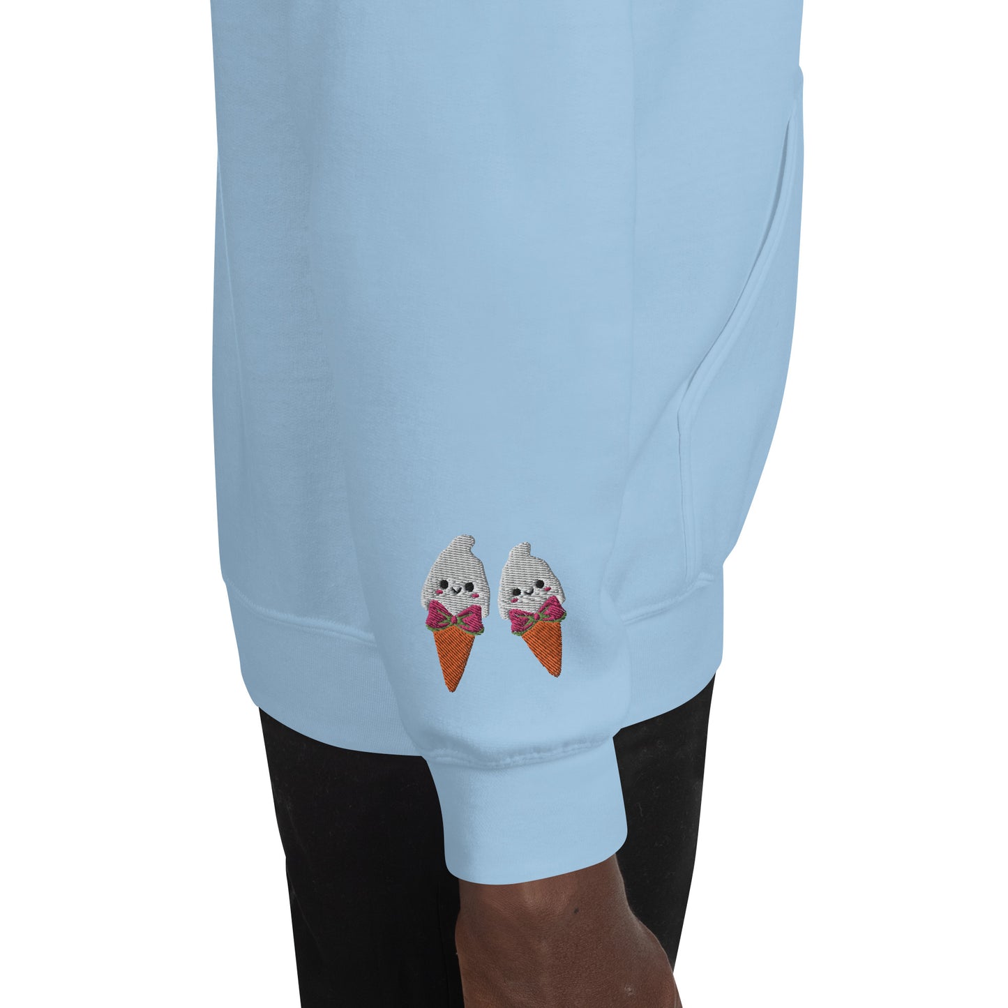 "Ice Cream Sundae" Light Blue Hoodie with Wrist Embroidery (S-5XL)