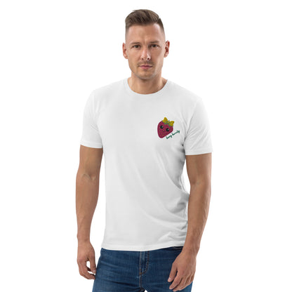 "Berry Beauty" White Embroidered Unisex Organic Cotton T-shirt (S-5XL)