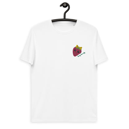 "Berry Beauty" White Embroidered Unisex Organic Cotton T-shirt (S-5XL)