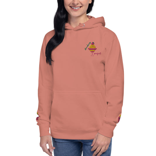 "Strawberry Parfait" Coral Hoodie with Cuff Embroidery (S-3XL)