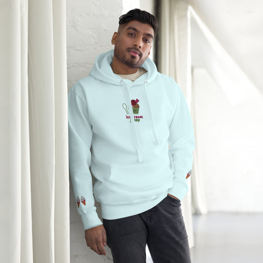 "Ice Cream Sundae" Pastel Blue Hoodie with Wrist Embroidery (S-3XL)