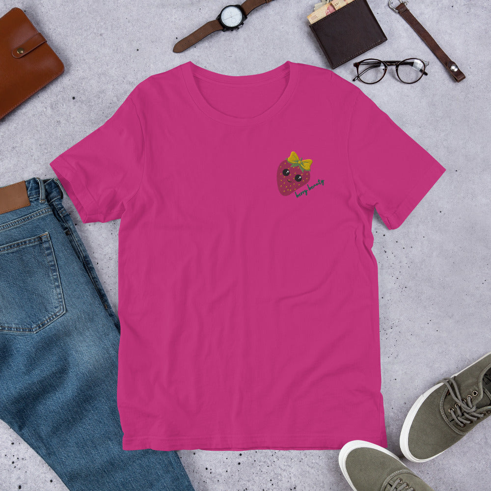 "Berry Beauty" Berry Pink Embroidered Cotton Unisex T-shirt (S-4XL)