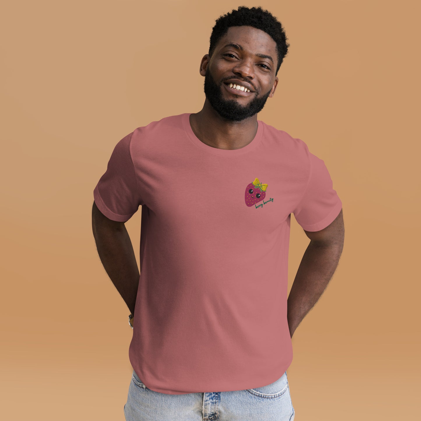 "Berry Beauty" Mauve Embroidered Cotton Unisex T-shirt (S-4XL)